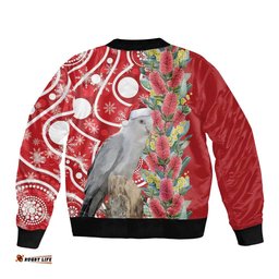 Blue Galah Mutation Christmas Australia Bomber Jacket Falalalala Galalah Bottlebrush Red Aboriginal Art LT14