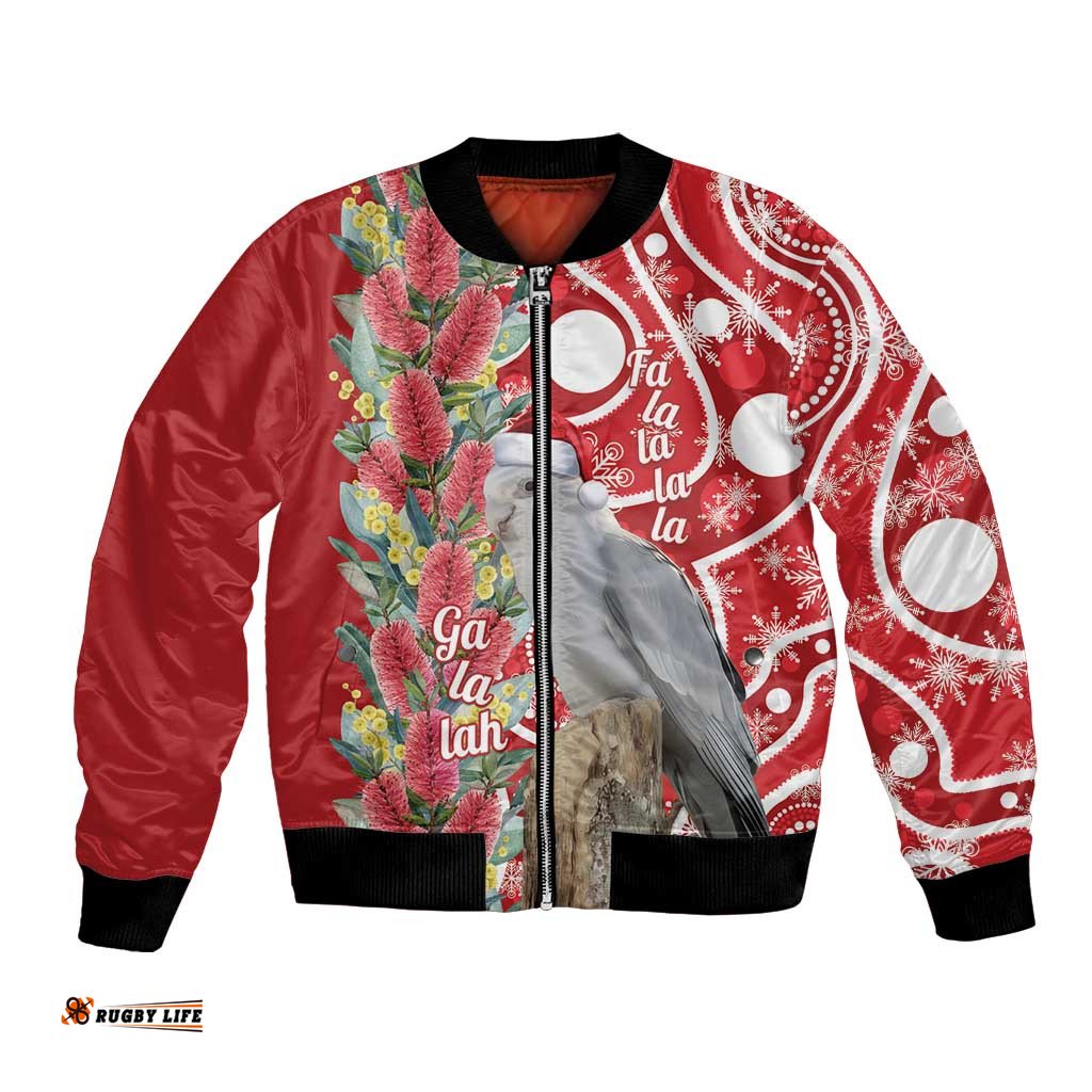 Blue Galah Mutation Christmas Australia Bomber Jacket Falalalala Galalah Bottlebrush Red Aboriginal Art LT14