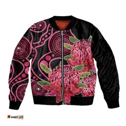 Australia Waratah Bomber Jacket Telopea Aussie Native Flowers Indigenous Art LT14