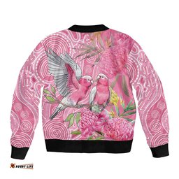Australia Pink Galah Bomber Jacket Rose-breasted Cockatoo Waratah Indigenous Art LT14