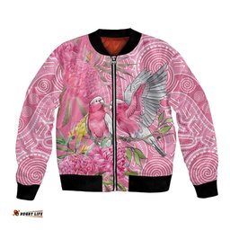Australia Pink Galah Bomber Jacket Rose-breasted Cockatoo Waratah Indigenous Art LT14