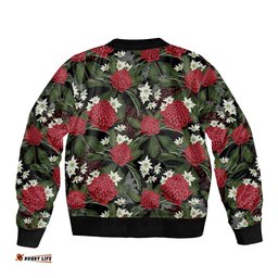 Australia Waratah Flannel Flower Bomber Jacket Aussie Native Flowers Seamless Stylized LT14