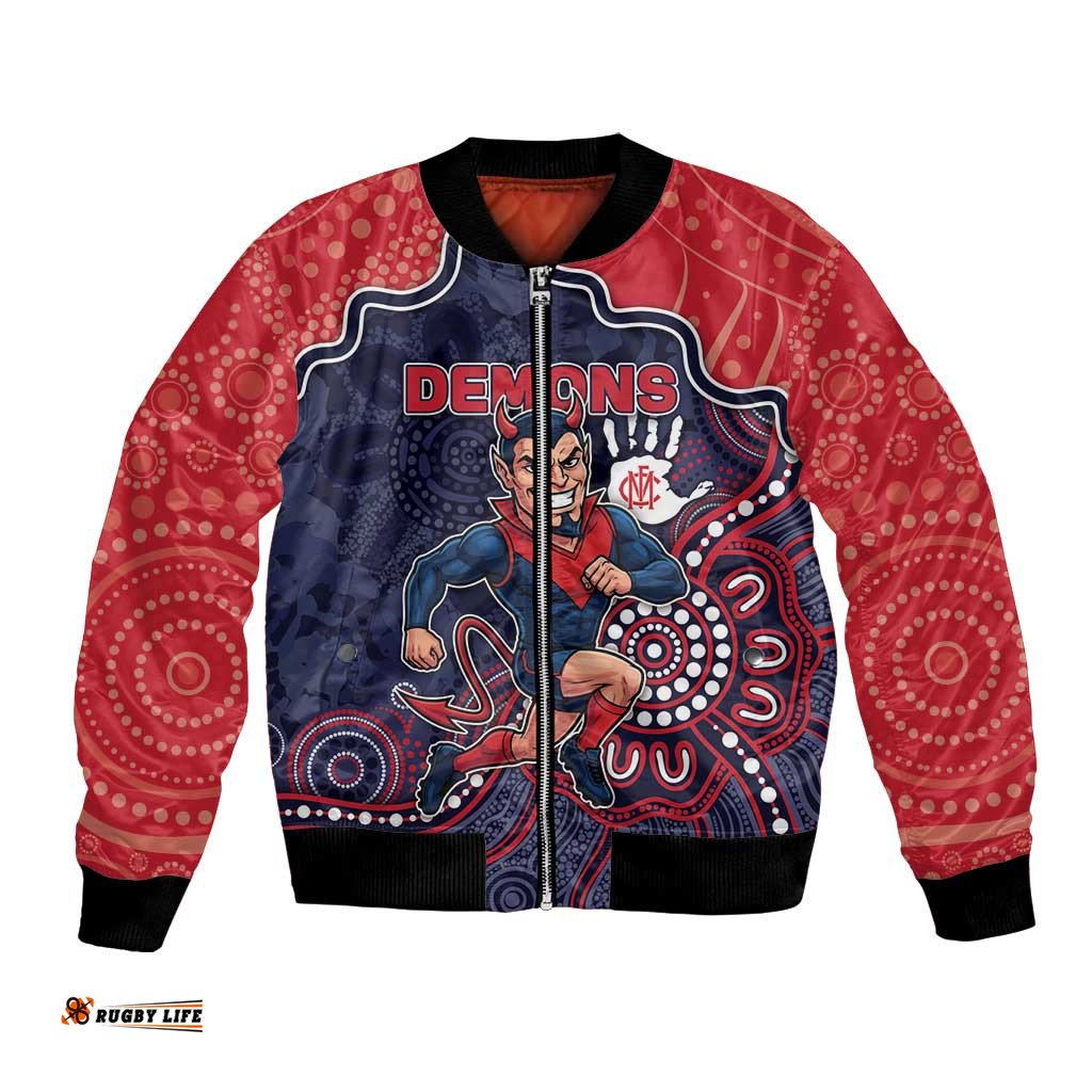 Custom Demons Football Bomber Jacket Aboriginal Dot Art Pattern DT05