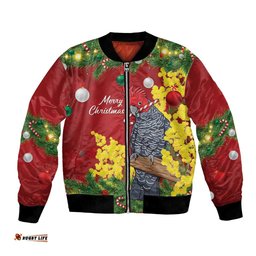 Australia Gang-gang Cockatoo Christmas Bomber Jacket Callocephalon Fimbriatum Golden Wattle Red LT14