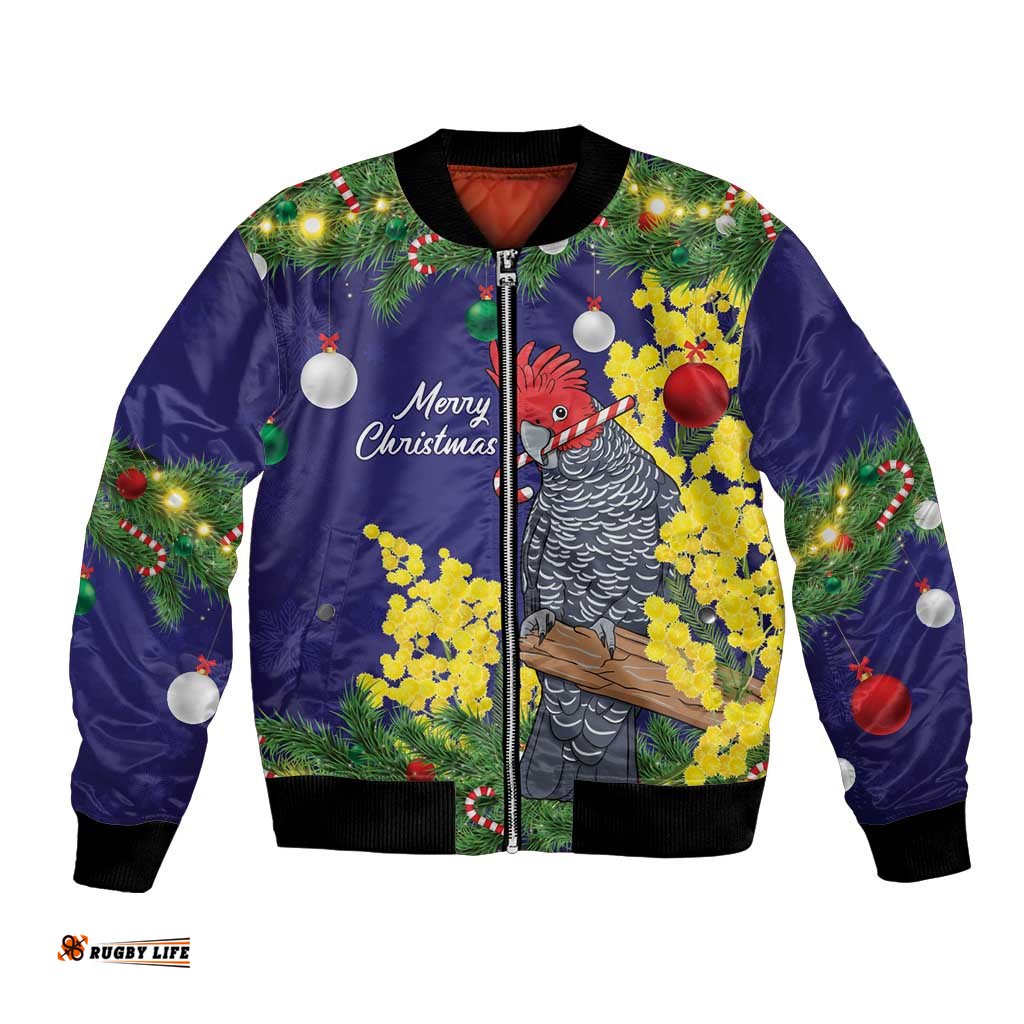 Australia Gang-gang Cockatoo Christmas Bomber Jacket Callocephalon Fimbriatum Golden Wattle Blue LT14