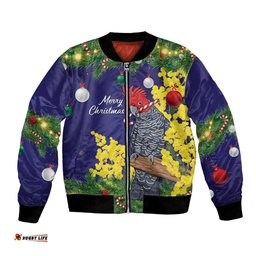 Australia Gang-gang Cockatoo Christmas Bomber Jacket Callocephalon Fimbriatum Golden Wattle Blue LT14