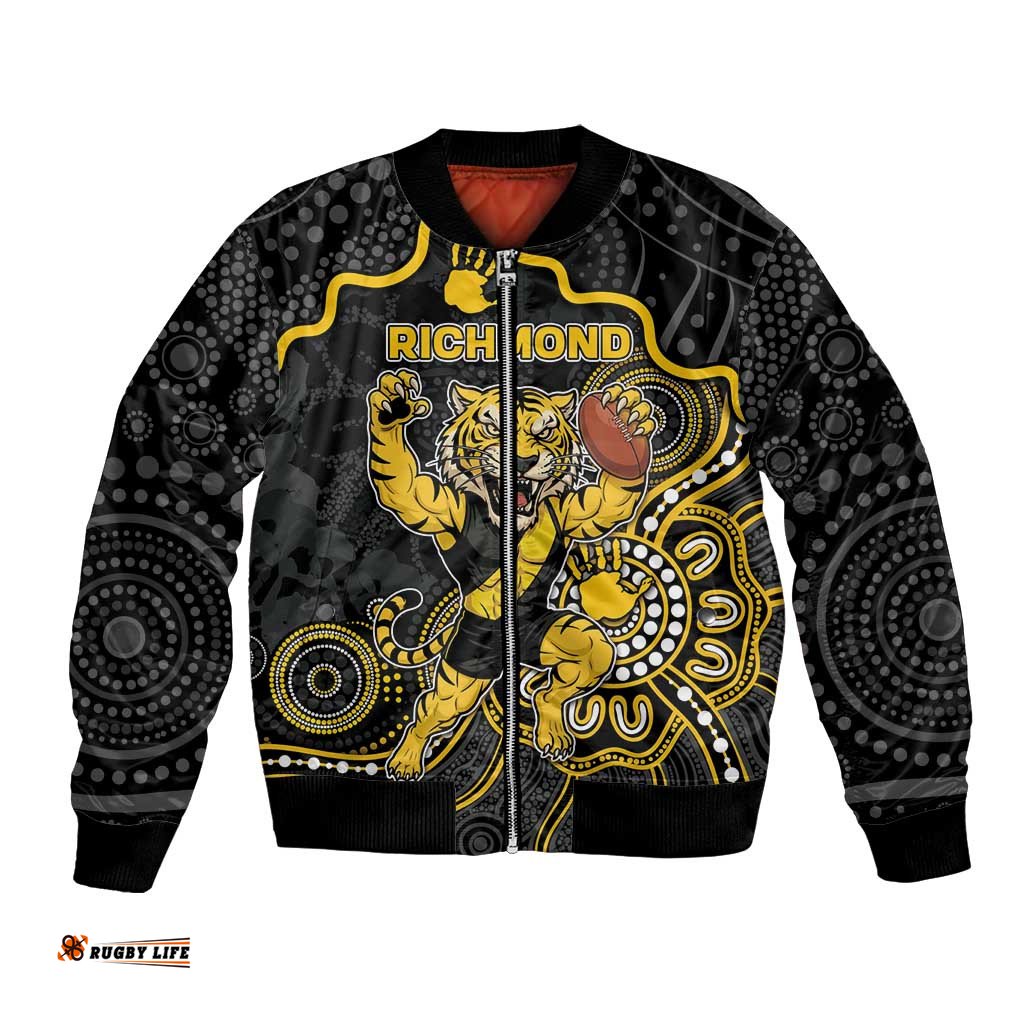 Custom Richmond Football Bomber Jacket Aboriginal Dot Art Pattern DT05