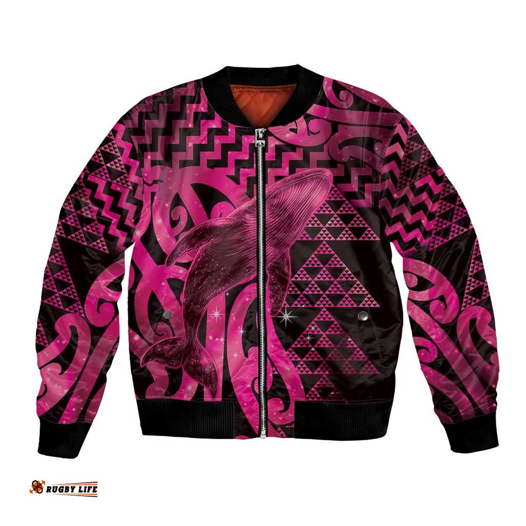 Humpback Whale Matariki New Zealand Bomber Jacket NZ Maori Paikea Poutama Luxury Pink LT14