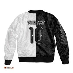 Custom New Zealand Football Bomber Jacket Silver Fern and Maori Tribal Black White Half Sporty Style LT03
