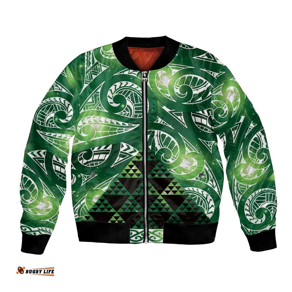 Matariki New Zealand Bomber Jacket NZ Niho Taniwha Maori New Year Green Galaxy LT14