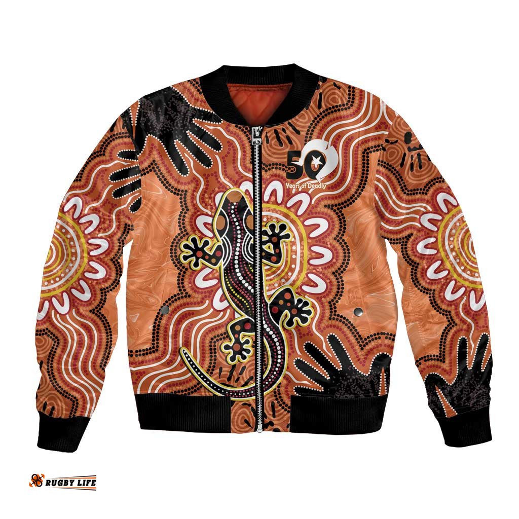 Personalised Australia Lizard NAIDOC Week 2026 Bomber Jacket 50 Years of Deadly Aboriginal Art LT14