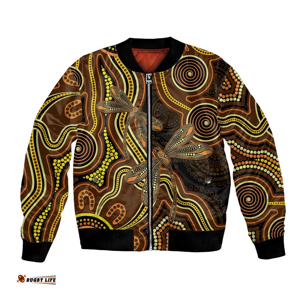 Orange Indigenous Dragonfly Australia Bomber Jacket Aboriginal Art LT14