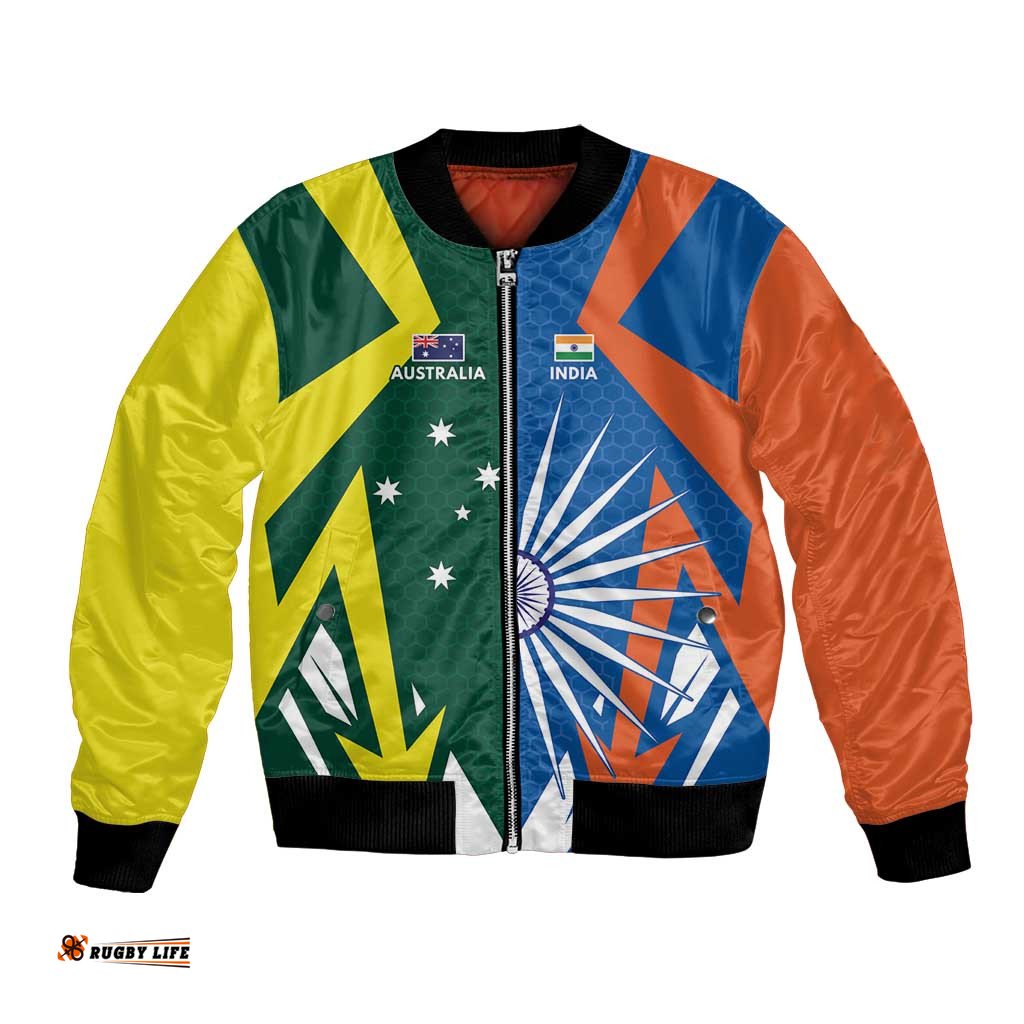 India vs Australia Custom Bomber Jacket Blue vs Gold Cricket Heritage LT9