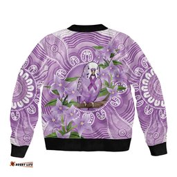 Epilepsy Awareness Budgerigar Australia Bomber Jacket Budgie Purple Ribbon Boronia Aboriginal LT14