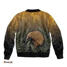 New Zealand Kiwi Bird Bomber Jacket Silver Fern Mix Maori Pattern LT05