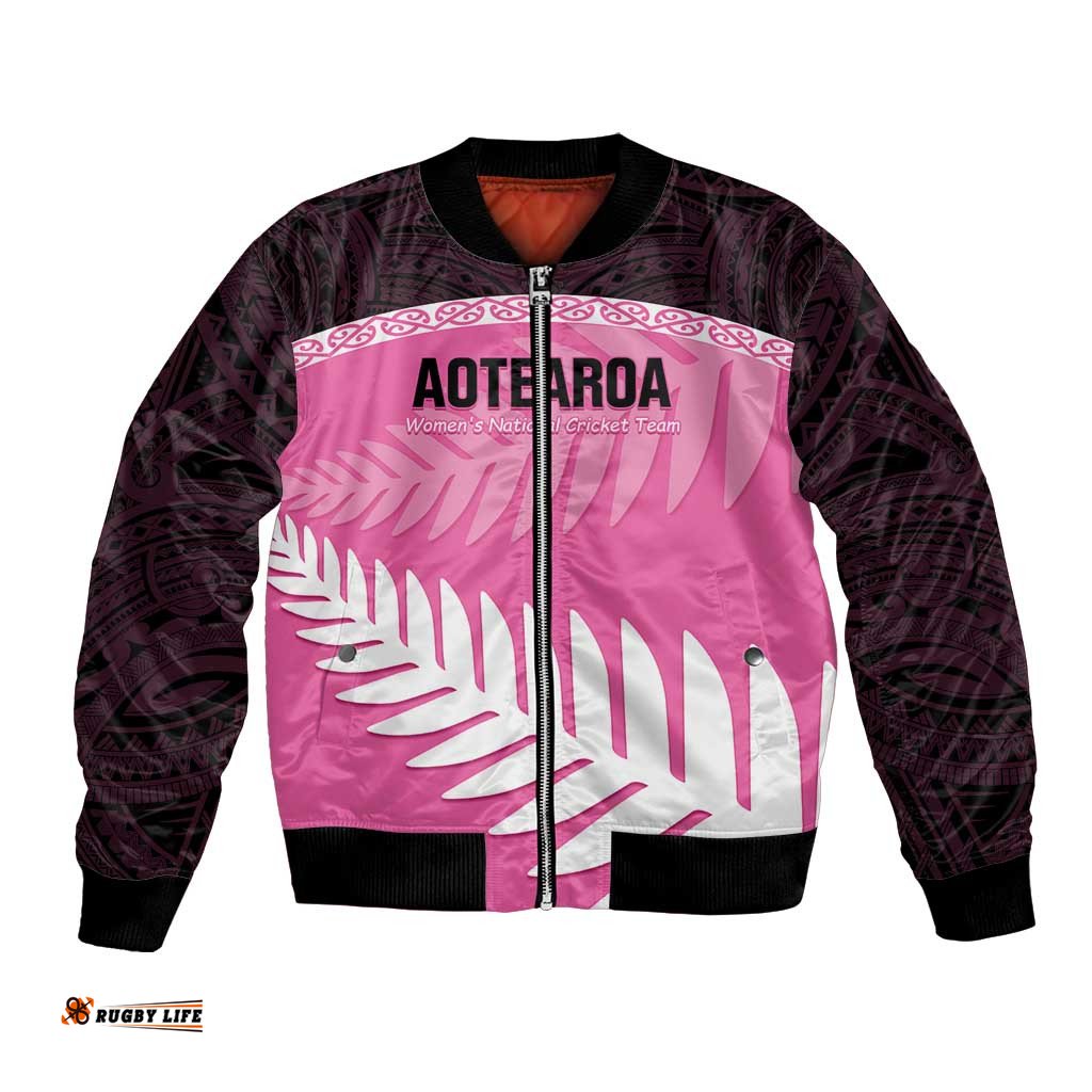 Custom New Zealand Aotearoa Cricket Bomber Jacket Go White Silver Fern LT14