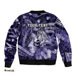 Personalised Maori Romantic Valentine Bomber Jacket The Hongi Kiss Purple Galaxy DT05