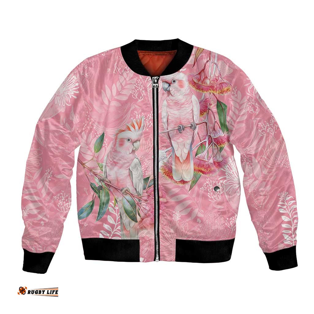 Personalised Galah Cockatoo Eucalyptus Flowers Bomber Jacket Australian Breast Cancer Spirit LT9