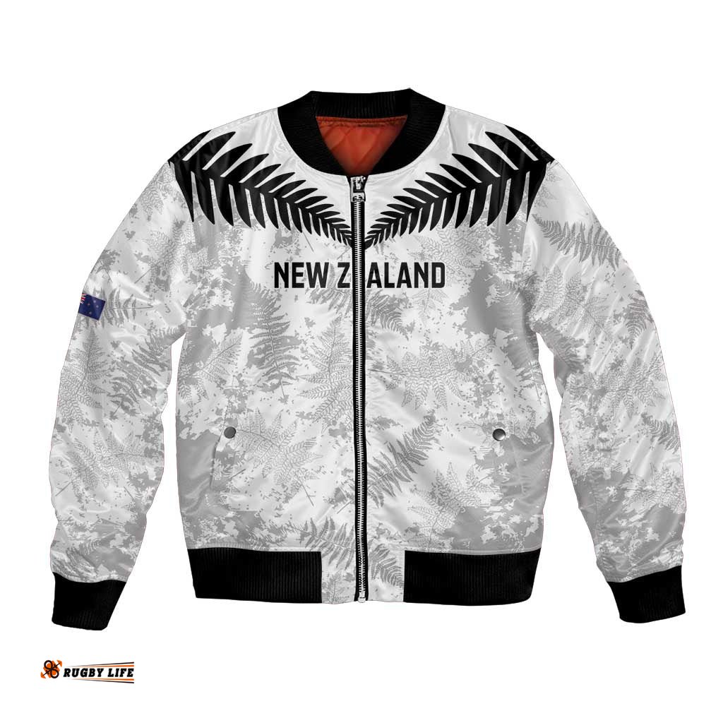 Custom New Zealand Silver Fern Football Bomber Jacket Go Aotearoa Grunge White LT14