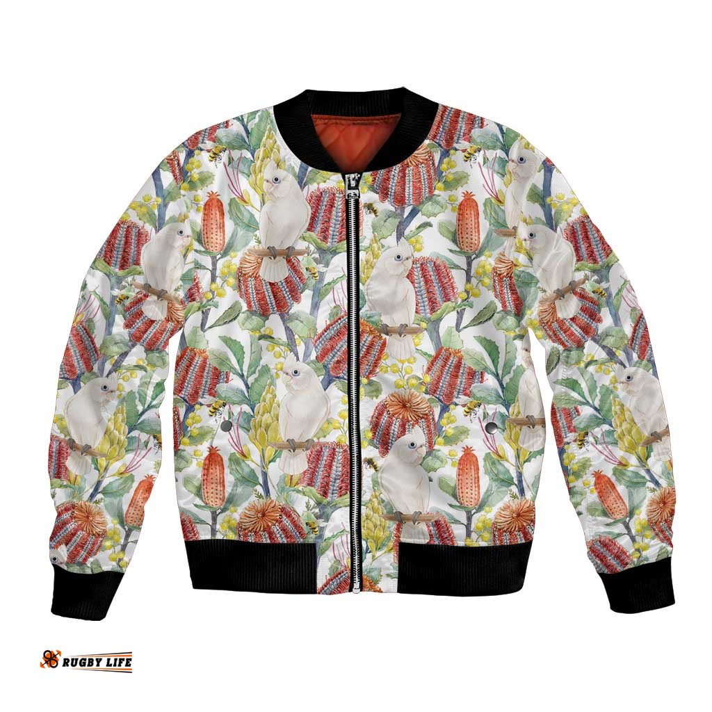 Little Corella Australia Cockatoo Bomber Jacket Cacatua Sanguinea Banksia Seamless White LT14
