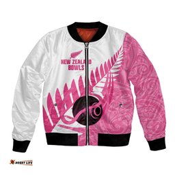 New Zealand Lawn Bowls Breast Cancer Custom Bomber Jacket Aotearoa Maori Silver Fern Pink Ribbon LT14