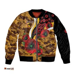 Hawthorn Hawks ANZAC Personalised Bomber Jacket Lest We Forget Poppy Camo LT9