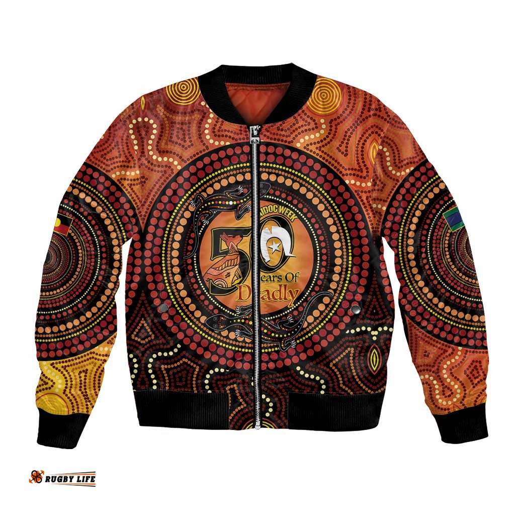 NAIDOC Week 2026 Personalised Bomber Jacket 50 Years of Deadly Lizard Kangaroo Aboriginal Art LT14