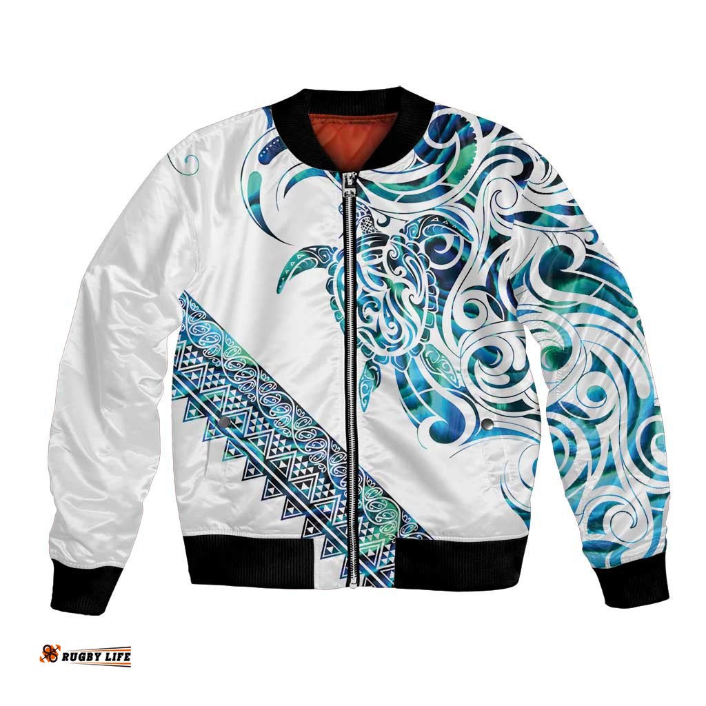 Kahui Whetu Paua shell Kowhaiwhai Taniko Personalised Bomber Jacket Turtle Tattoo Maori Tribal Style LT9