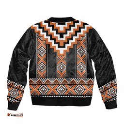 Orange Taniko Pattern Aotearoa Bomber Jacket Niho Taniwha Mix Poutama LT14