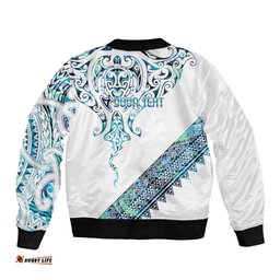 Kahui Whetu Paua shell Kowhaiwhai Taniko Personalised Bomber Jacket Manta Ray Shark-Turtle Maori Tribal Style LT9