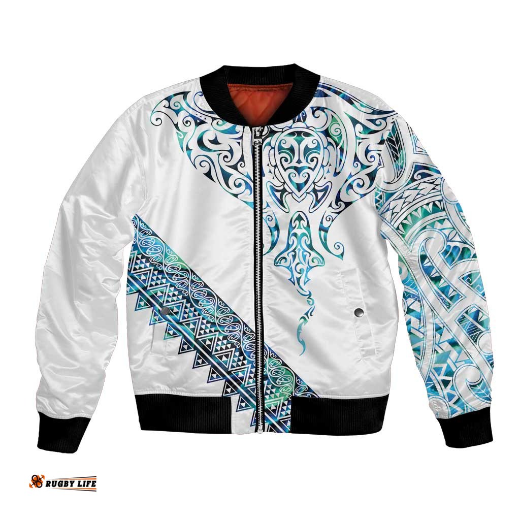 Kahui Whetu Paua shell Kowhaiwhai Taniko Personalised Bomber Jacket Manta Ray Shark-Turtle Maori Tribal Style LT9