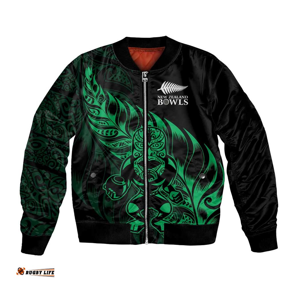 New Zealand Lawn Bowls Custom Bomber Jacket Green Maori Warrior Tribal Silver Fern LT9