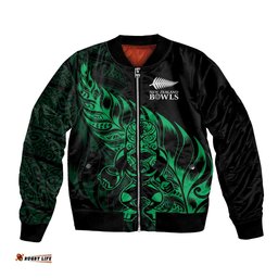 New Zealand Lawn Bowls Custom Bomber Jacket Green Maori Warrior Tribal Silver Fern LT9