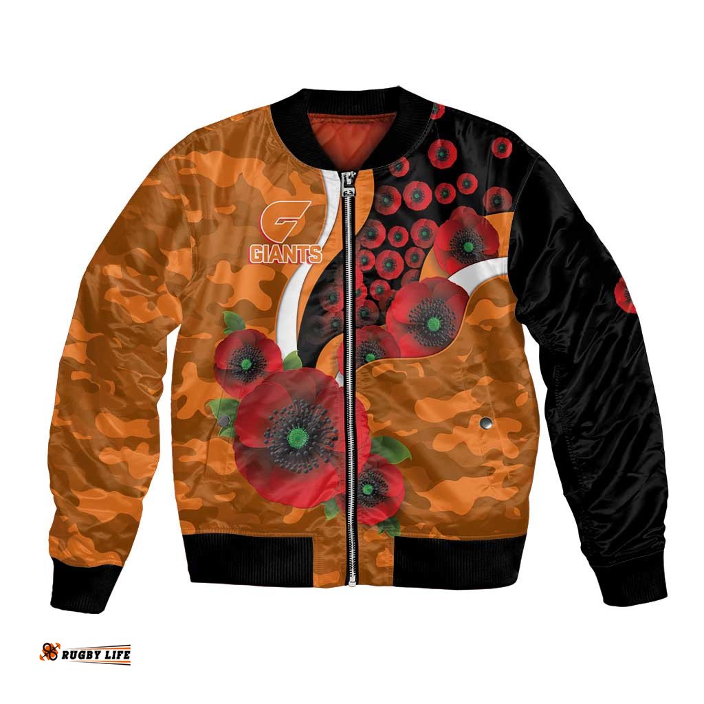 Greater Giants ANZAC Personalised Bomber Jacket Lest We Forget Poppy Camo LT9