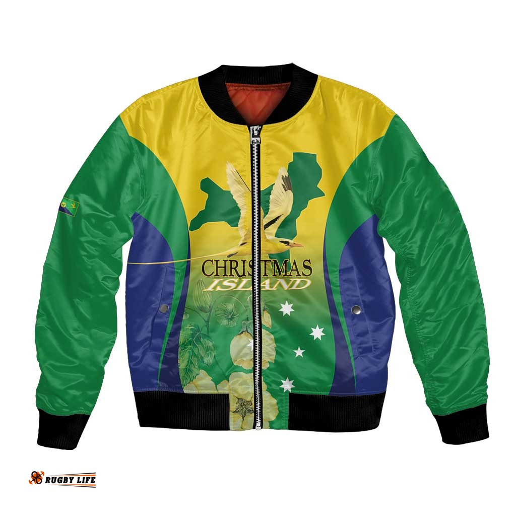 Personalised Australia Christmas Island Bomber Jacket Golden Bosun Abutilon listeri With Map LT14