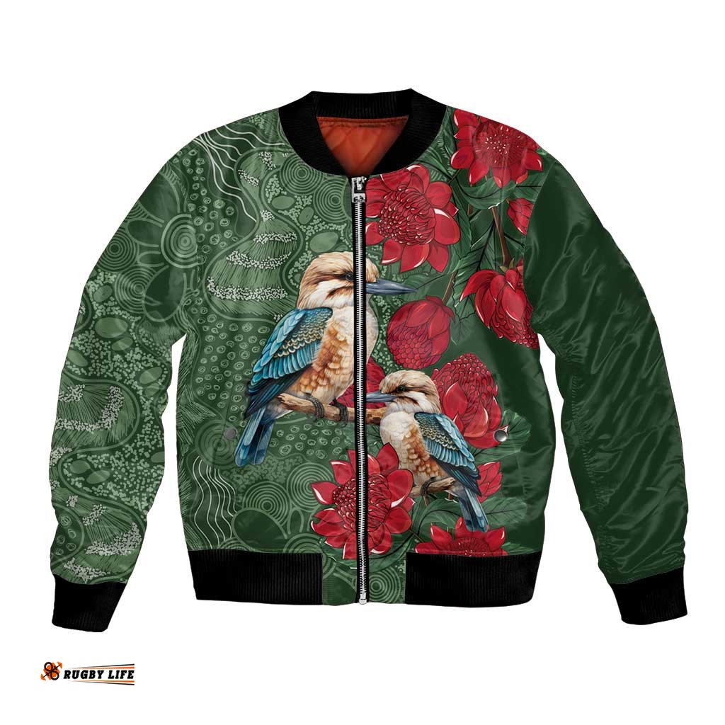 Kokaburra and Waratah Bomber Jacket Aboriginal Art LT9