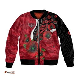 Essendon Bombers ANZAC Personalised Bomber Jacket Lest We Forget Poppy Camo LT9