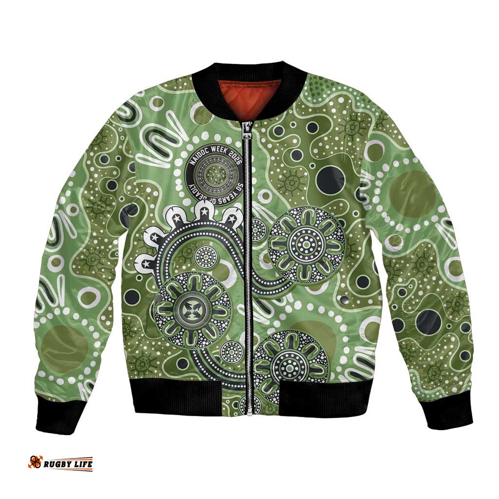 Personalised NAIDOC Week 50 Years Deadly Always Bomber Jacket Green Aboriginal Artwork Dot Painting LT9
