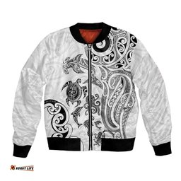 New Zealand Sea Animals with Maori Tribal Tattoo Bomber Jacket White Color LT03