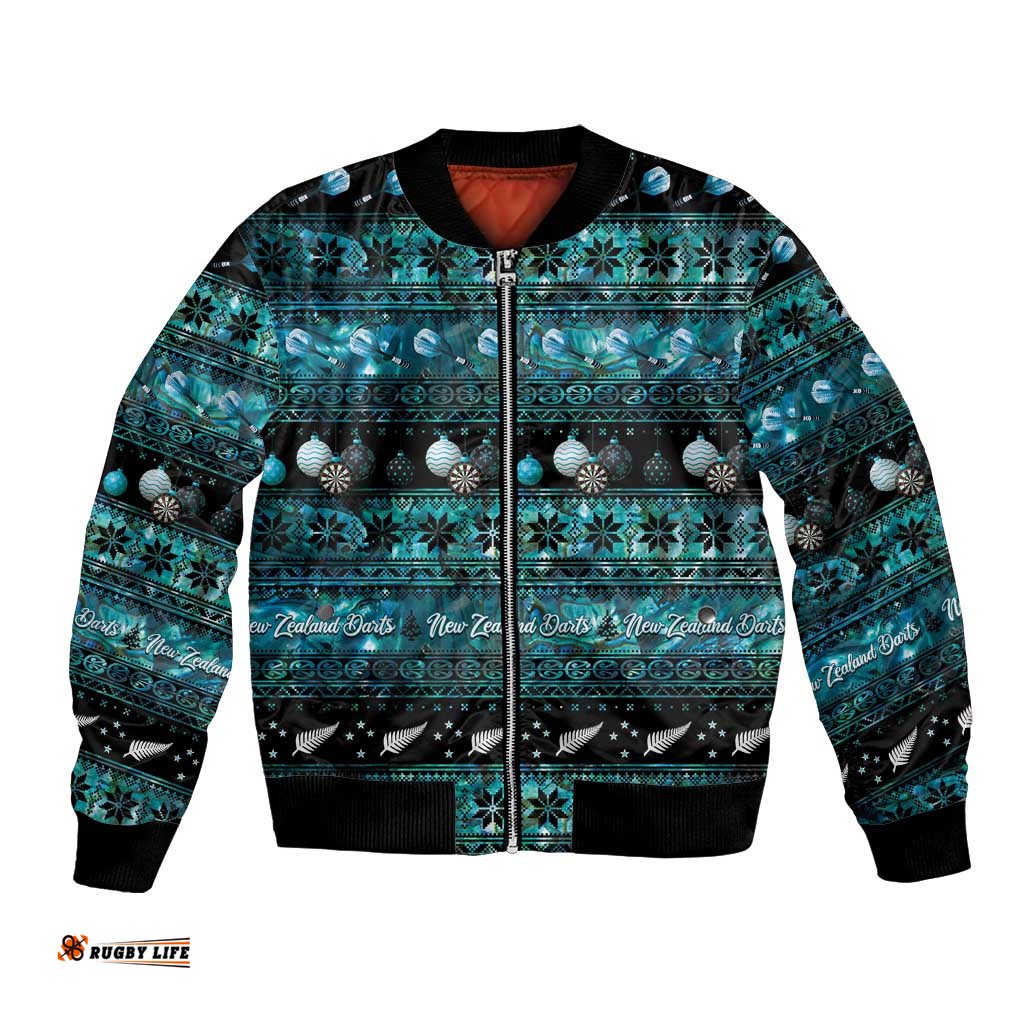 New Zealand Darts Christmas Bomber Jacket Merry Xmas Aotearoa Maori Paua Shell LT14