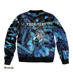 Personalised Maori Romantic Valentine Bomber Jacket The Hongi Kiss Blue Galaxy DT05