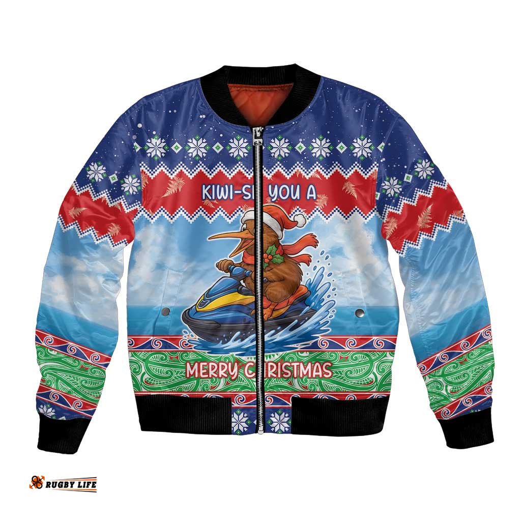 New Zealand Christmas Bomber Jacket Funny Jet Ride Kiwi Xmas LT05