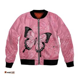 Personalised Australia Breast Cancer Awareness Bomber Jacket Pink Ribbon Butterfly Opal Pattern LT14