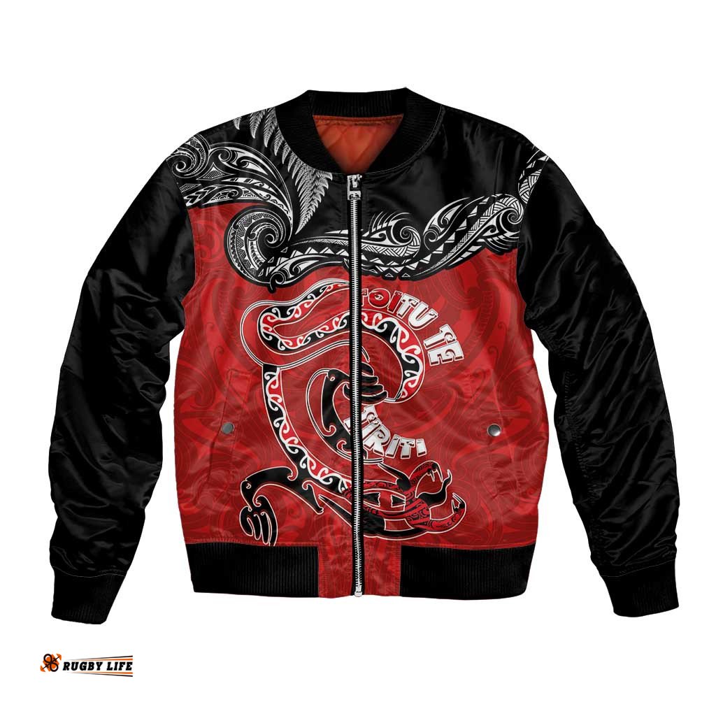 Personalised Aotearoa Toitu Te Tiriti Bomber Jacket Taniwha Tribal Motifs LT03