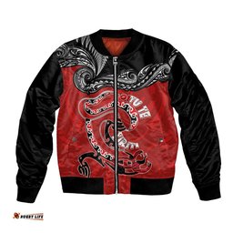 Personalised Aotearoa Toitu Te Tiriti Bomber Jacket Taniwha Tribal Motifs LT03