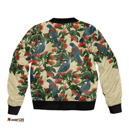 New Zealand Christmas Bomber Jacket Romantic Tui Birds on Pohutukawa - Ivory LT7