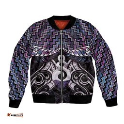 New Zealand Maori Bomber Jacket Poutama Pikorua Purple Paua Shell LT05