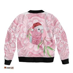 Funny Pink Galah Australia Christmas Bomber Jacket Eucalyptus Blossoms Aboriginal Art LT14