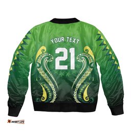 Custom Rugby Cook Islands Avaiki Bomber Jacket Green Kuki Airani Tribal Maori Inspired LT9