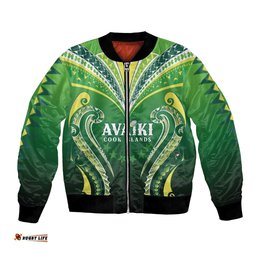 Custom Rugby Cook Islands Avaiki Bomber Jacket Green Kuki Airani Tribal Maori Inspired LT9
